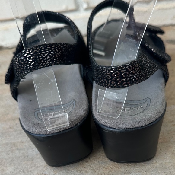 Dansko Sonnet Sandals 41 US 10.5 / 11 Black Metallic Leopard Shimmer Leather - Picture 5 of 8